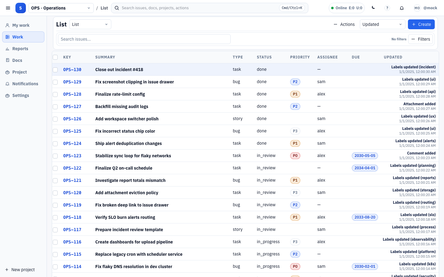 List view screenshot